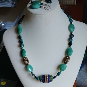 Hand Crafted Aventurine And Azurite Necklace And Earrings